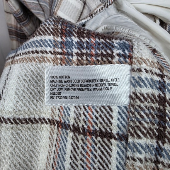 Goodfellow & Co Plaid Shirt Jacket Men's XXL Cream Brown Blue Cotton Shacket - Picture 4 of 6